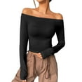 thumbnail image 2 of DuoJiaJ Womens Long Sleeve Off The Shoulder Tops Basic Y2K Fall Fashion Clothes Black L, 2 of 5
