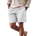 thumbnail image 3 of Mens Casual Cotton Linen Casual Elastic Waist Drawstring Lightweight Summer Beach Vacation Yoga Golf Shorts with Pockets Light Ashy S, 3 of 5