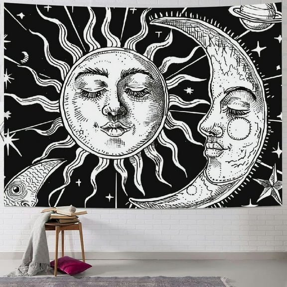 Shiartex Wall Tapestry Black and White - Aesthetic Tapestry Wall Hanging Moon Tapestry as Wall Art for Bedroom, Living Room, Dorm Decor Multi Size Painting