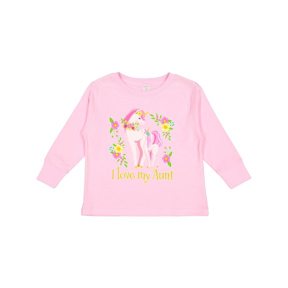 Inktastic I Love My Aunt Unicorn with Pink and Yellow Flowers Boys or Girls Long Sleeve Toddler T-Shirt