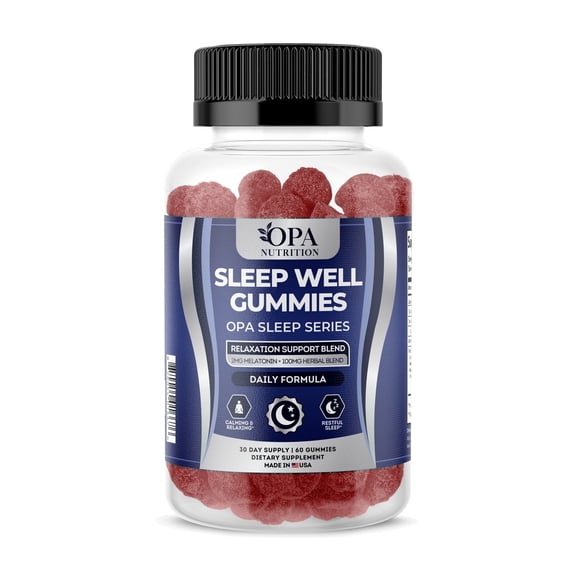 OPA Sleep Well Melatonin Gummies 2 mg with Chamomile & Lemon Balm, Raspberry, 60 Count
