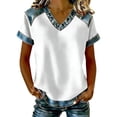 thumbnail image 2 of Women T Shirt Casual Short Sleeve T Shirt with Denim Collar Loose Fit V Neck Top Everyday Wear Women's Tops White XXL, 2 of 4