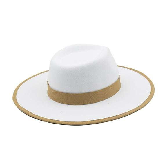 ROZYARD White Fedora Hats with Bands Woolen Top Hat Men Flat Brim Panama Cap