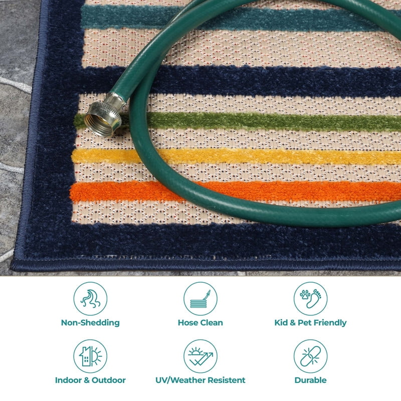 Superior Eastyn Stripe Indoor/Outdoor Area Rug, 3' x 5', Cream