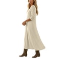 thumbnail image 6 of Women's 2026 Fit And Flare Dress V-Neck Casual Sundresses Dress Women's V-Neck Solid-Color Casual Long-Sleeved Short Dress Beige M, 6 of 7
