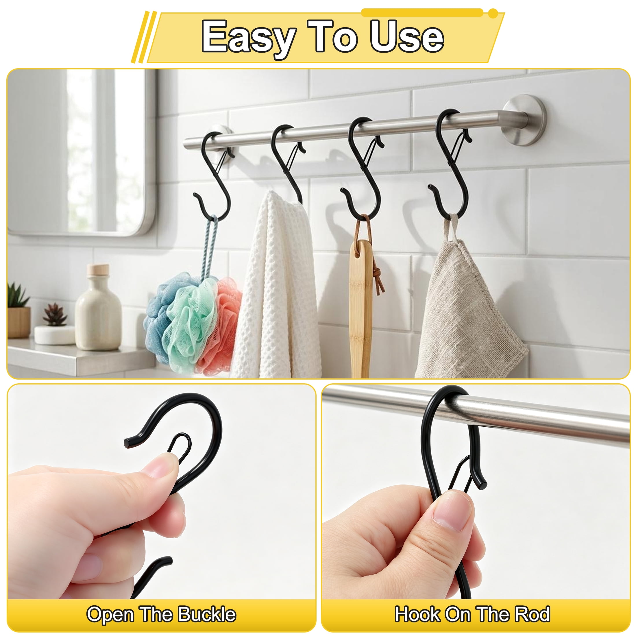 GARITIN 30 Pack S Hooks with Safety Spring Buckle, Heavy‑Duty Metal S‑Hooks, S Hooks for Hanging Plants, Kitchen Utensils, Towels