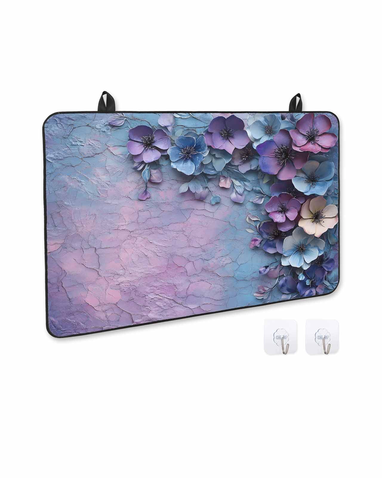 nqOlkjepod Large Induction Cooktop Protector Mat 24"x21", Purple Floral Stove Top Covers for Electric Stove, Retro Flowers Mottled Pastoral Botanical Stove Burner Cover Mats, Glass Top Stove Cover