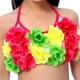 thumbnail image 3 of Conjunto de 5 piezas de falda de baile tropical hawaiano con flores, pulseras, diadema y sujetador, 40 cm (falda roja), 3 of 5
