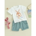 thumbnail image 3 of Toddler Baby Boy Easter Clothes Set 3 6 12 18 24 Months 2T 3T Bunny/Carrot Print Short Sleeve T-Shirt with Shorts 2Pcs Casual Outfit, 3 of 9