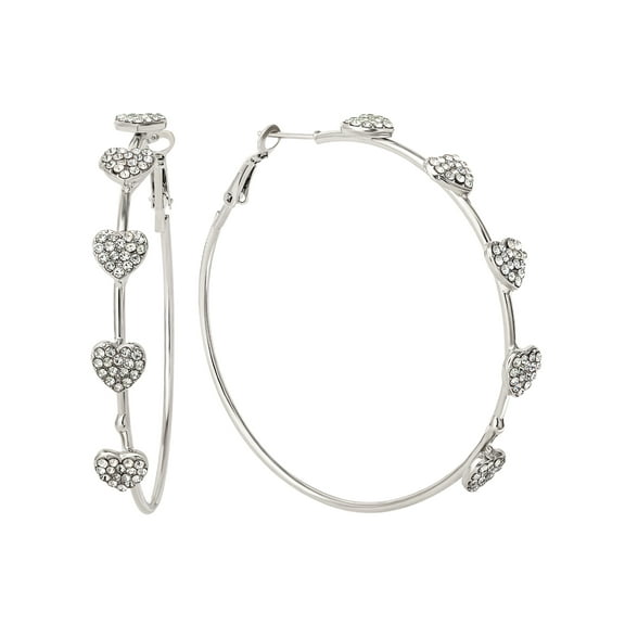 Jessica Simpson Heart Stone Hoop Earrings, Silver-tone