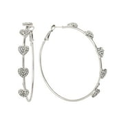 Jessica Simpson Women's Silver-Tone Heart Stone Hoop Earrings