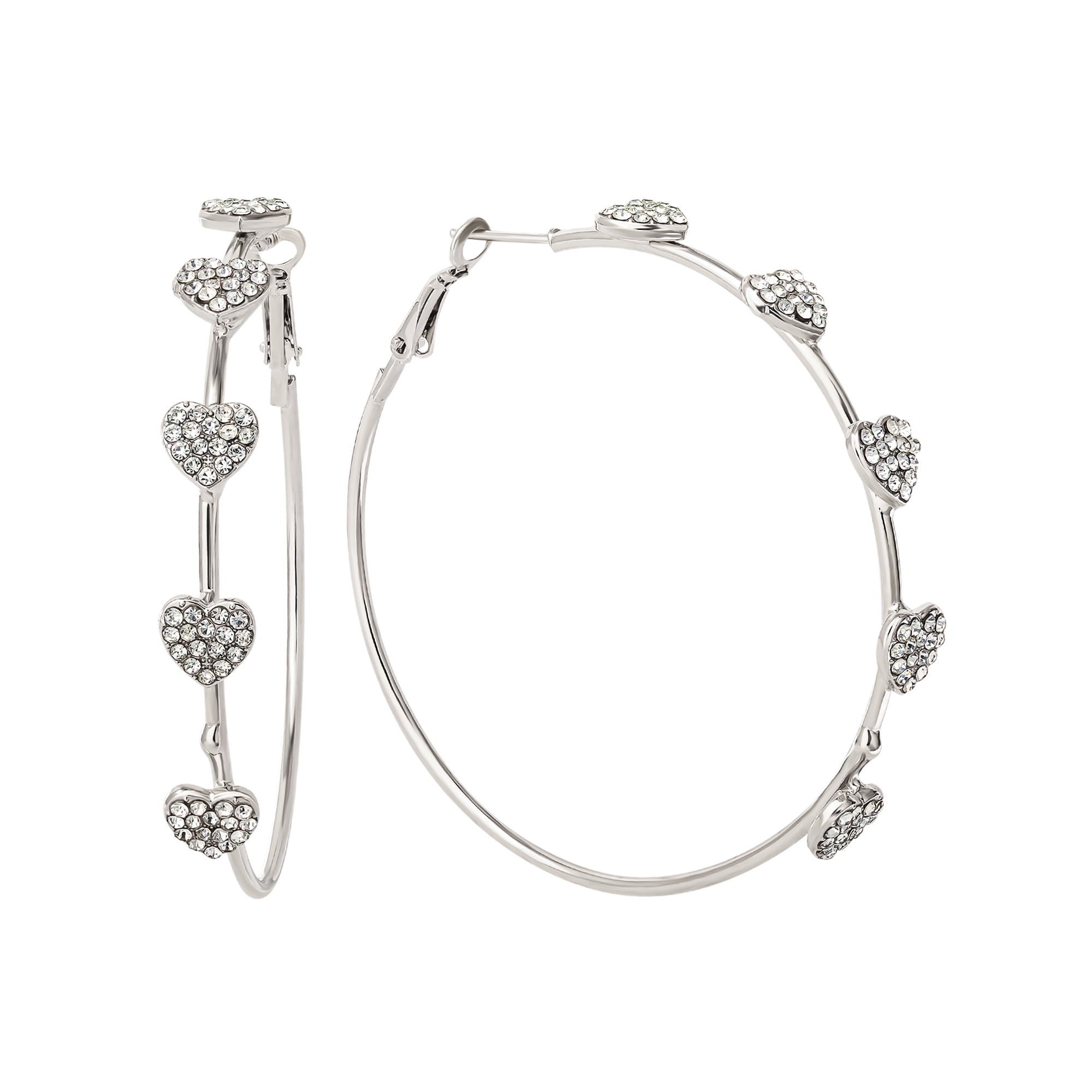 Jessica Simpson Women's Silver-Tone Heart Stone Hoop Earrings