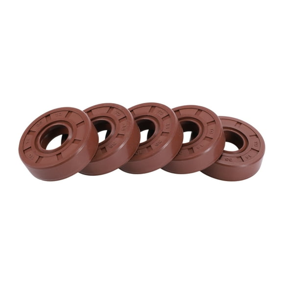 Sello de aceite universal Unique Bargains TC de doble labio con resorte de acero, anillo de sello de eje rotativo 14x35x10mm, caucho de fluorina de alta presión marrón, 5 Pcs