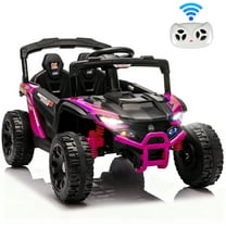 iYofe 24V Powered Ride on Toys with Remote Control, Kids Ride on Car UTV for Boys Girls Ages 3-5, Ride on Vehicles Electric Cars for Kids with Bluetooth, Music, LED Lights, 4 Wheels Suspension, Pink