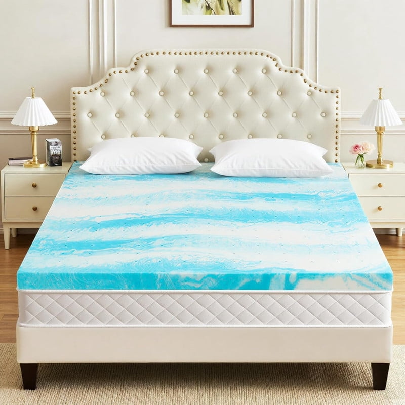 Kelno 2 Inch Memory Foam Mattress Topper with Cooling Gel Twin Size Bed Comfort Supportive Bed Pad, CertiPUR-US Certified