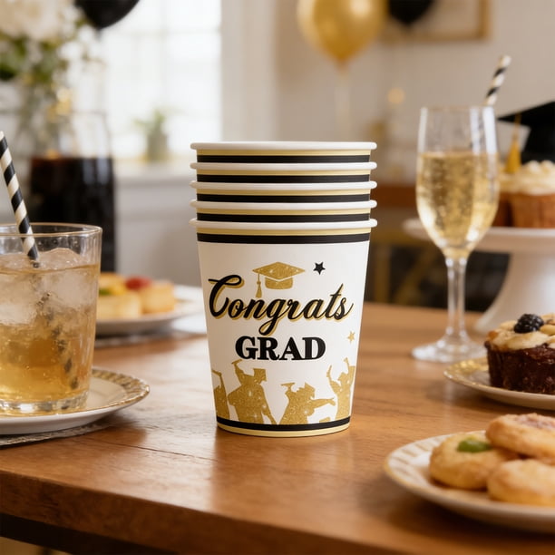 Decoración del hogar, decoración de habitaciones, decoración de paredes Paquete de 10 vasos de papel desechables para fiestas de graduación Clase de 2026 Diseños para la ceremonia de graduación Decora