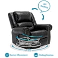 thumbnail image 4 of OUINCH Manual 360 Degree Swivel Glider Rocker Recliner Chair with Massage and Heat, USB Ports and 2 Side Pockets, Faux Leather, Black, 4 of 7