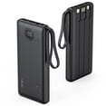 thumbnail image 1 of VRURC Portable Charger with Built in Cables, 10000mAh Slim USB C Power Bank,5 Output 2 Input LED Display External Battery Pack Phone Charger Compatible with iPhone,Samsung,Android-Black(1 Pack), 1 of 5