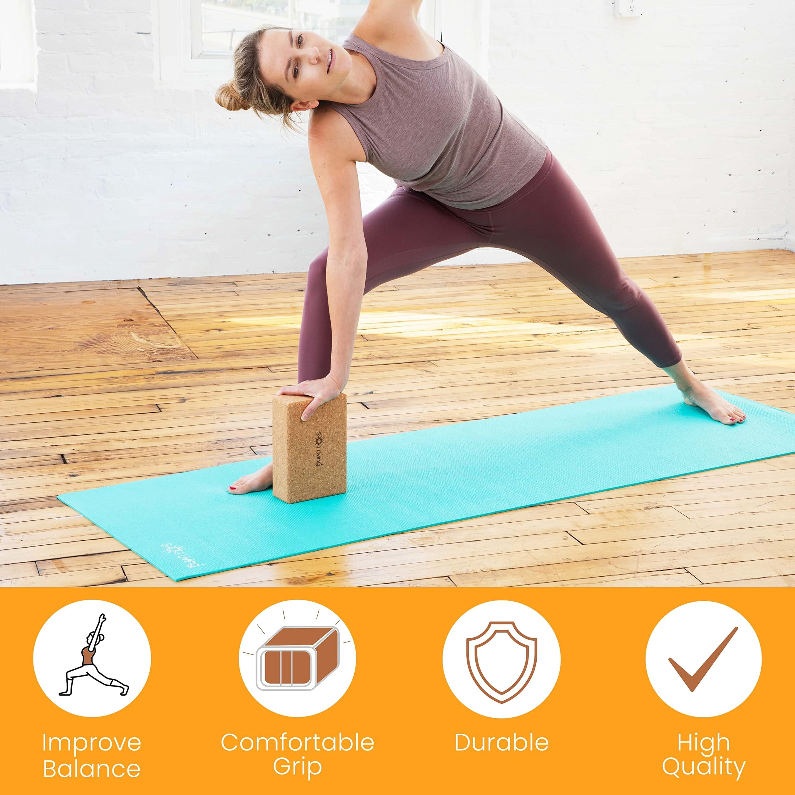 Sol Living Yoga Block Cork Brick Stretching Pilates Meditation Exercise Equipment Support Deepen Poses Odor Free Non Slip Yoga Accessories - 4" x 6" x 9" - Single Block