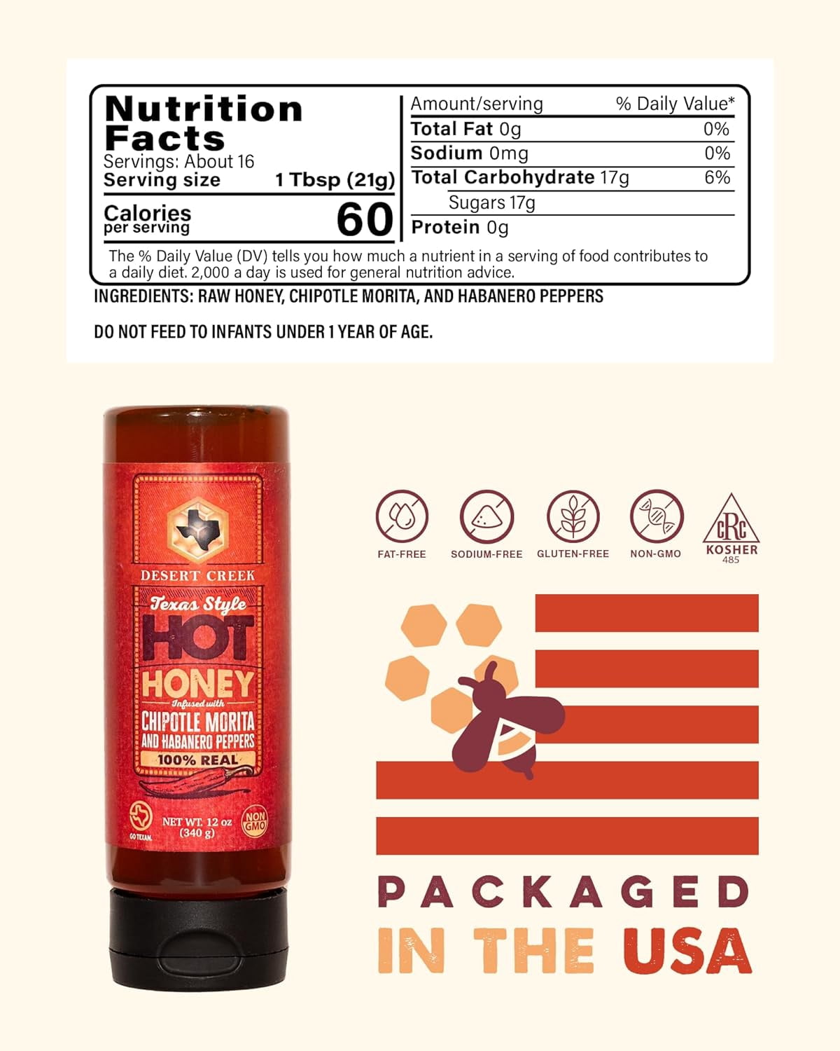 Desert Creek Honey, Texas Style Hot Honey, 12oz, Spicy Sweet