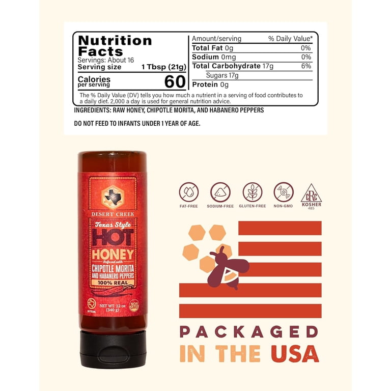 Desert Creek Honey Texas Style Hot Honey 12oz with Chipotle Morita