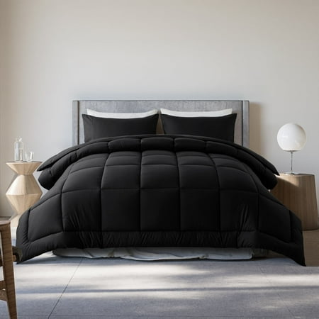 Comforter Set - On Sale Today! Queen Size 3-Piece All-Season Down Alternative Comforter Set Deep Black | Comforter + Pillow Cases Bedding Set | Hotel Grade Bed In A Bag By Kinmeroom