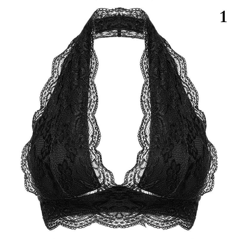 Gustave 2 Pack Women's Halter Lace Bralette Unpadded Bras Back Wirefree  Sexy Lingerie Crop Top Vest Black/White, S 