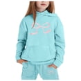 thumbnail image 1 of GDREDA Girls Outfit Set Children's Hoodie Set With Bow Print Light Blue,8-9Years, 1 of 4