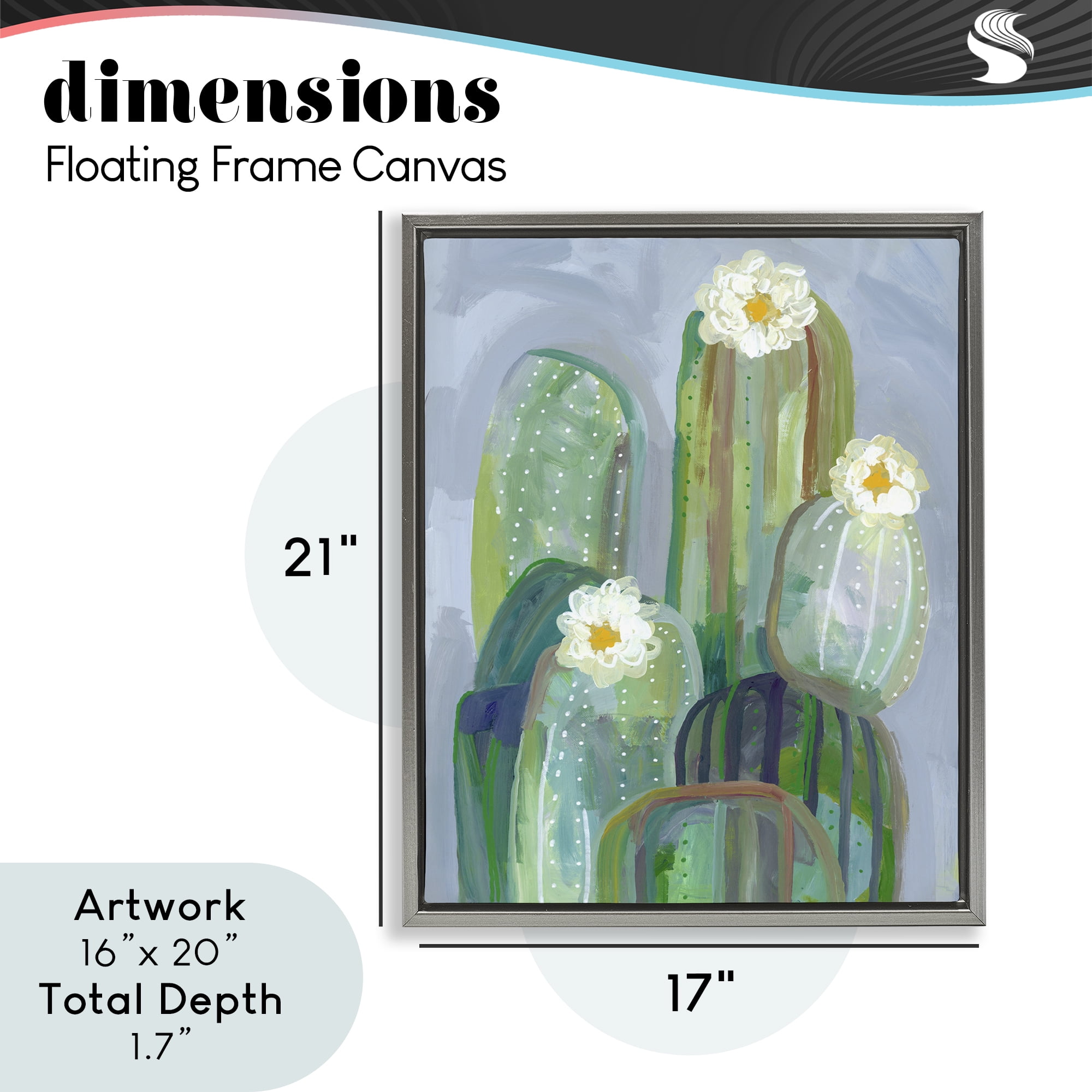 Desert Day Dream Cactus Gray Framed Floater Canvas Wall Art, design by Ashley Davis