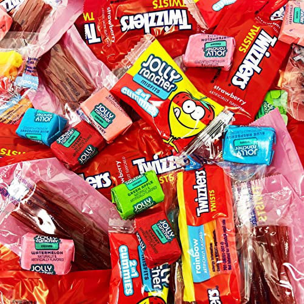 Chewy Fruit Candy Assortment - 2 lbs - Jolly Rancher Chews and Gummies + Twizzlers Original and Rainbow Twists - Soft Gummy Candy Party Mix Bulk Sweet Assortment - Individually Wrapped, 32 oz.