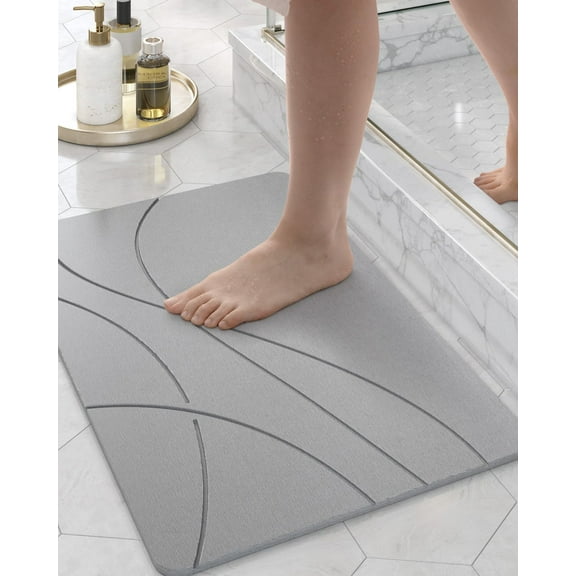 Stone Bath Mat Diatomaceous Earth, 15x24 Natural Super Absorbent Shower Mat Quick Dry Easy Clean for Bathroom Floor, Grey