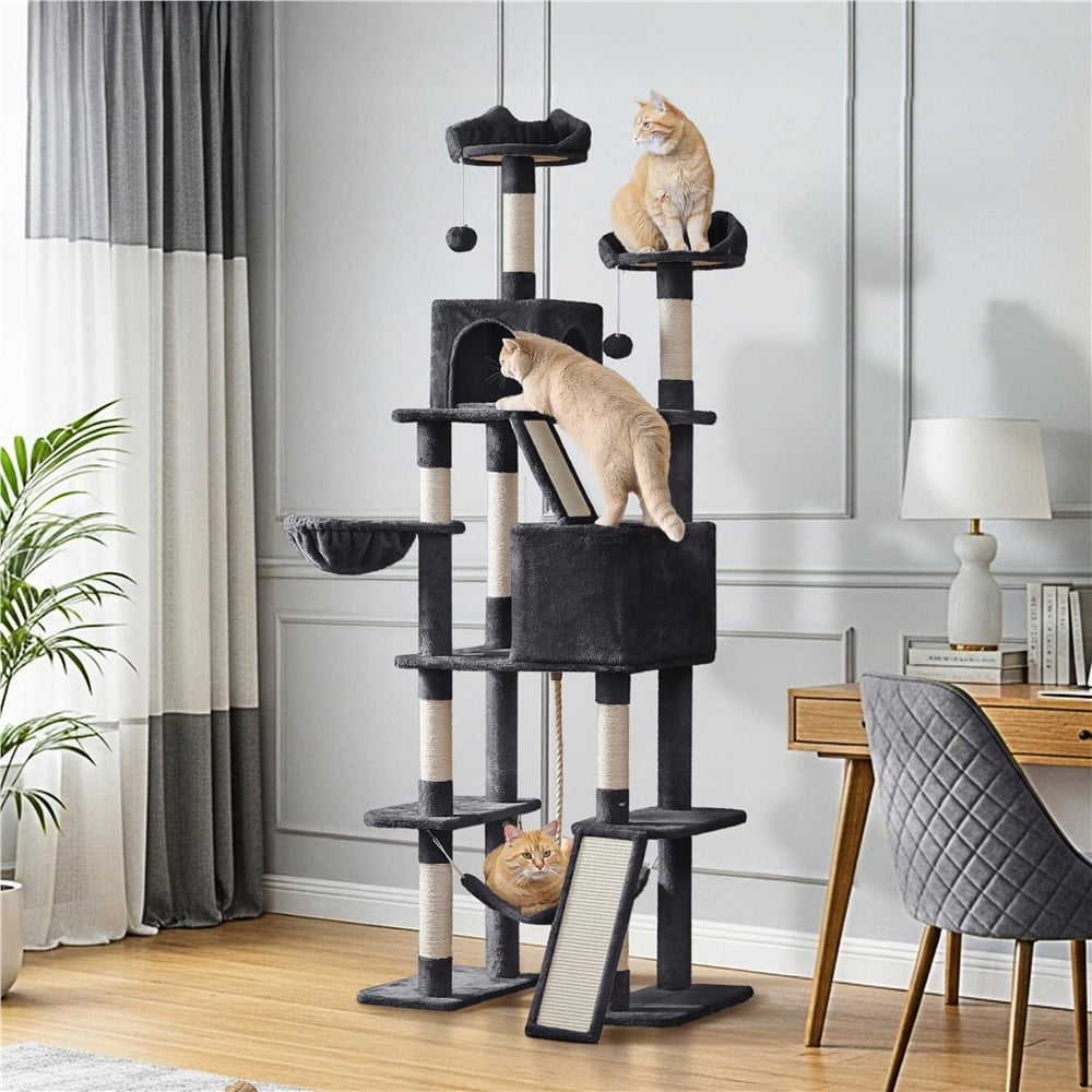 Yaheetech 82.5" H Multi Level Cat Tree with 2 Condos and Basket, Black