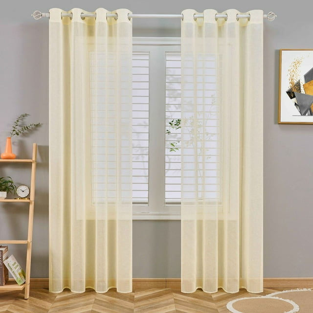 Meitianfacai Semi Sheer Curtains For Bedroom 98 Inches Long Grommet Vertical Window Curtains Drapes With Light Through For Living Room