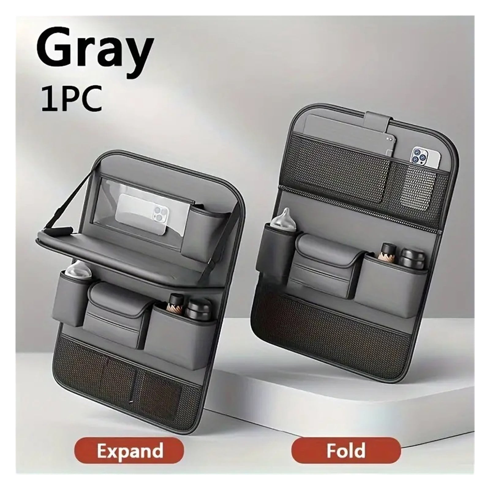 GUANGHUI Leather Car Backseat Organizer with Foldable Table Tray, Car Seat Back Protectors Kick Mats, Foldable Car Seat Organizer with Tablet Holder