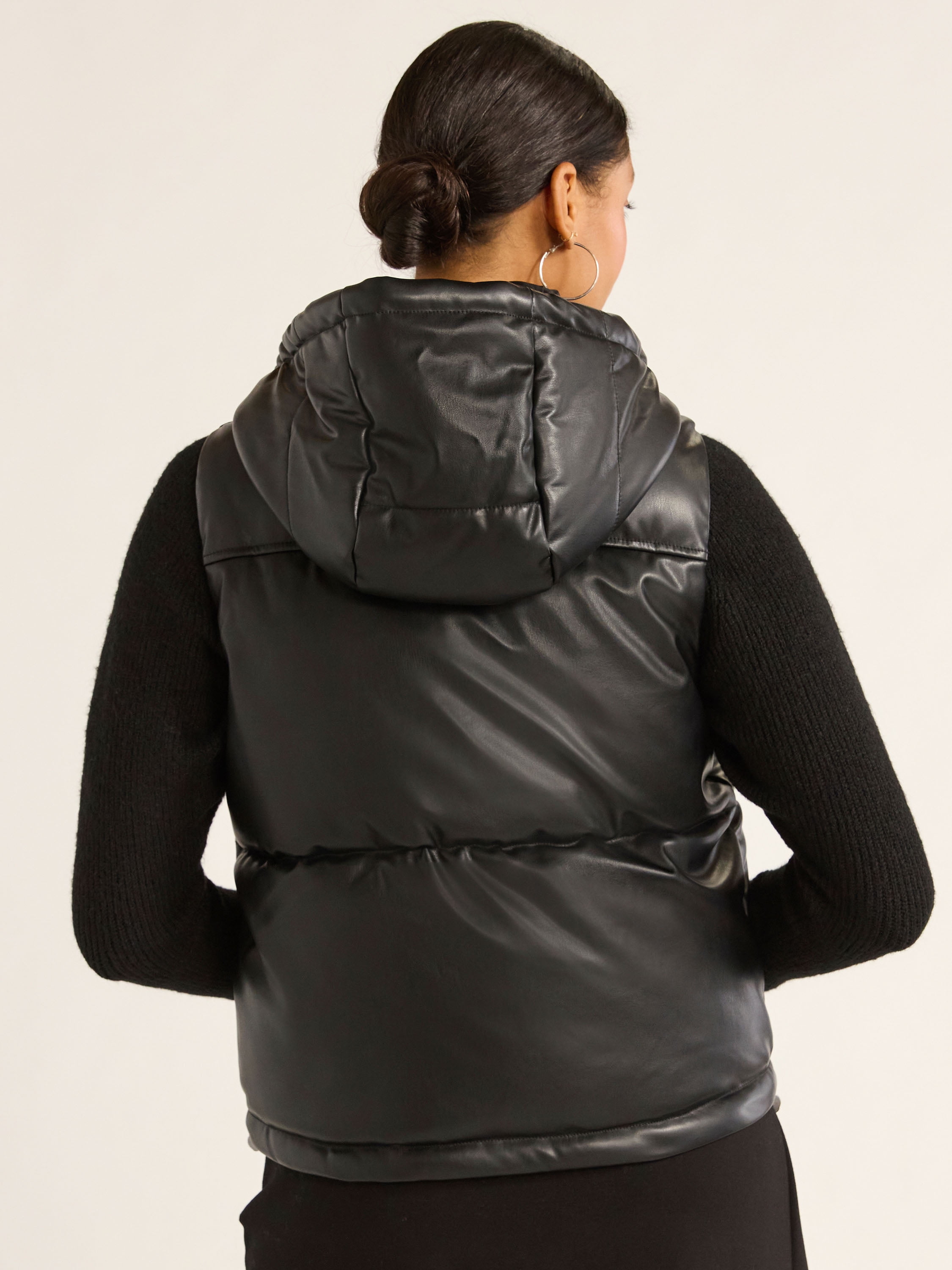 Scoop Women's Faux Leather Hooded Puffer Vest, Midweight, Sizes XS-XXL