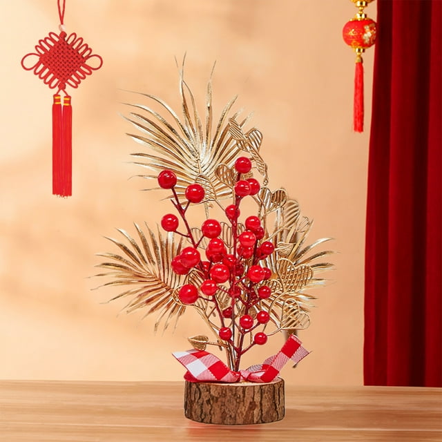 AYktou New Years Decorations,Chinese New Year Artificial Branches Tree Red Berries Picks Ornament Table Flower Basket Centerpiece For Spring Festival Wedding Home Decor New Year Decorations