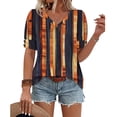 thumbnail image 5 of QQAMB Womens Tops Buttons Shirts V-Neck Strip Printed Spring Summer Outfits Plus Size Blouses Dressy Casual Tee Brown 2XL, 5 of 6