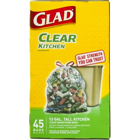 Glad Tall Kitchen Trash Bags, 13 Gallon, 45 Bags (Clear Recycling)