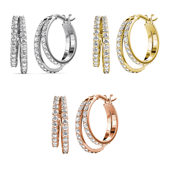 Cate & Chloe Pack of 3 - Corina 18k Gold Plated 20mm Hoop Earrings with Swarovski Crystals Gift for Women