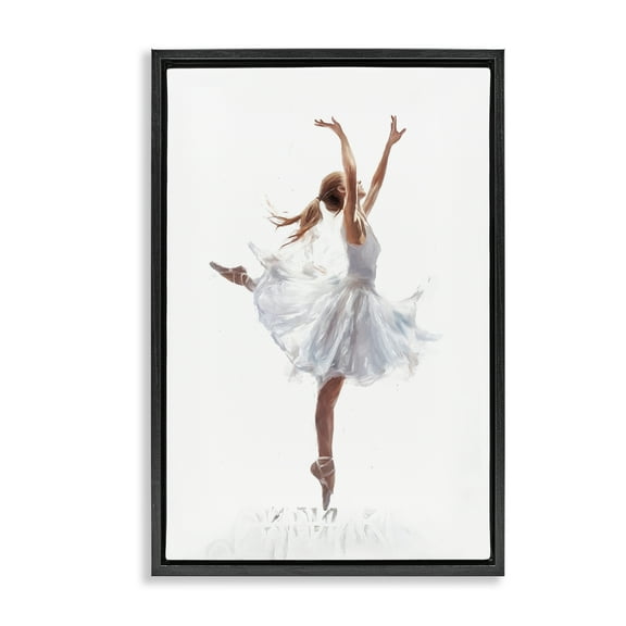 Stupell Industries Graceful Ballerina in White Novelty Painting Black Floater Framed Art Print Wall Art, 17 x 25
