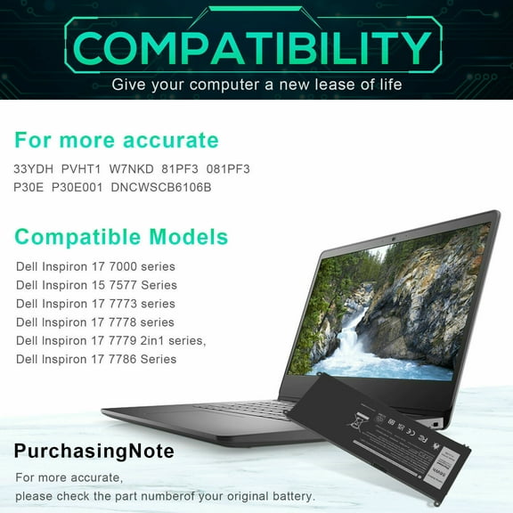 Laptop Battery For Dell Inspiron 33YDH W7NKD PVHT1