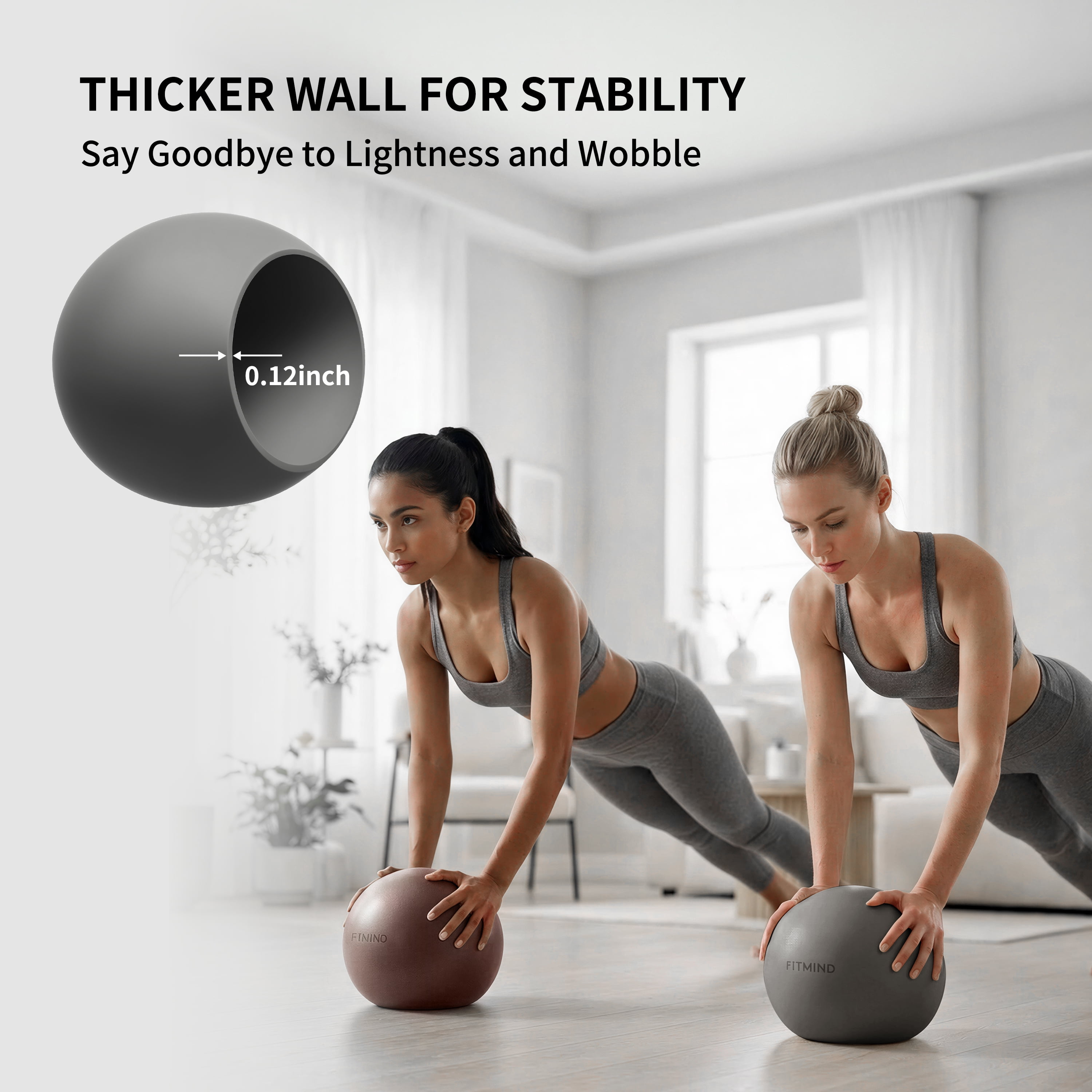 FITMIND Thickened Pilates Ball, 8in Core Ball for Physical Therapy, Ab Release and Core Workouts - Dark Gray