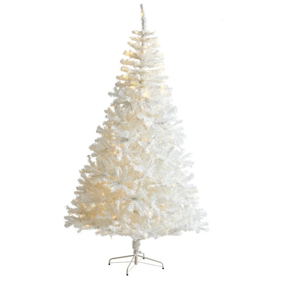 Nearly Natural 7.5' White Christmas Tree with 1380 Branches and 400 Clear LED Lights