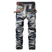 DDAPJ pyju Jeans for Men Fashion Ripped Frayed Slim Fit Jeans Straight Leg Skinny Distressed Destroyed Jeans Cool Street Denim Pants