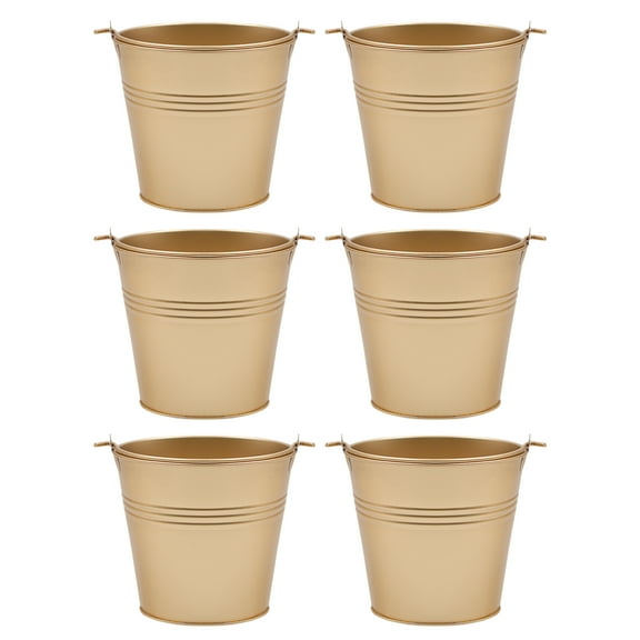 Hosley Set of 6 Gold Metal Galvanized Buckets with Handle 4 Inch High