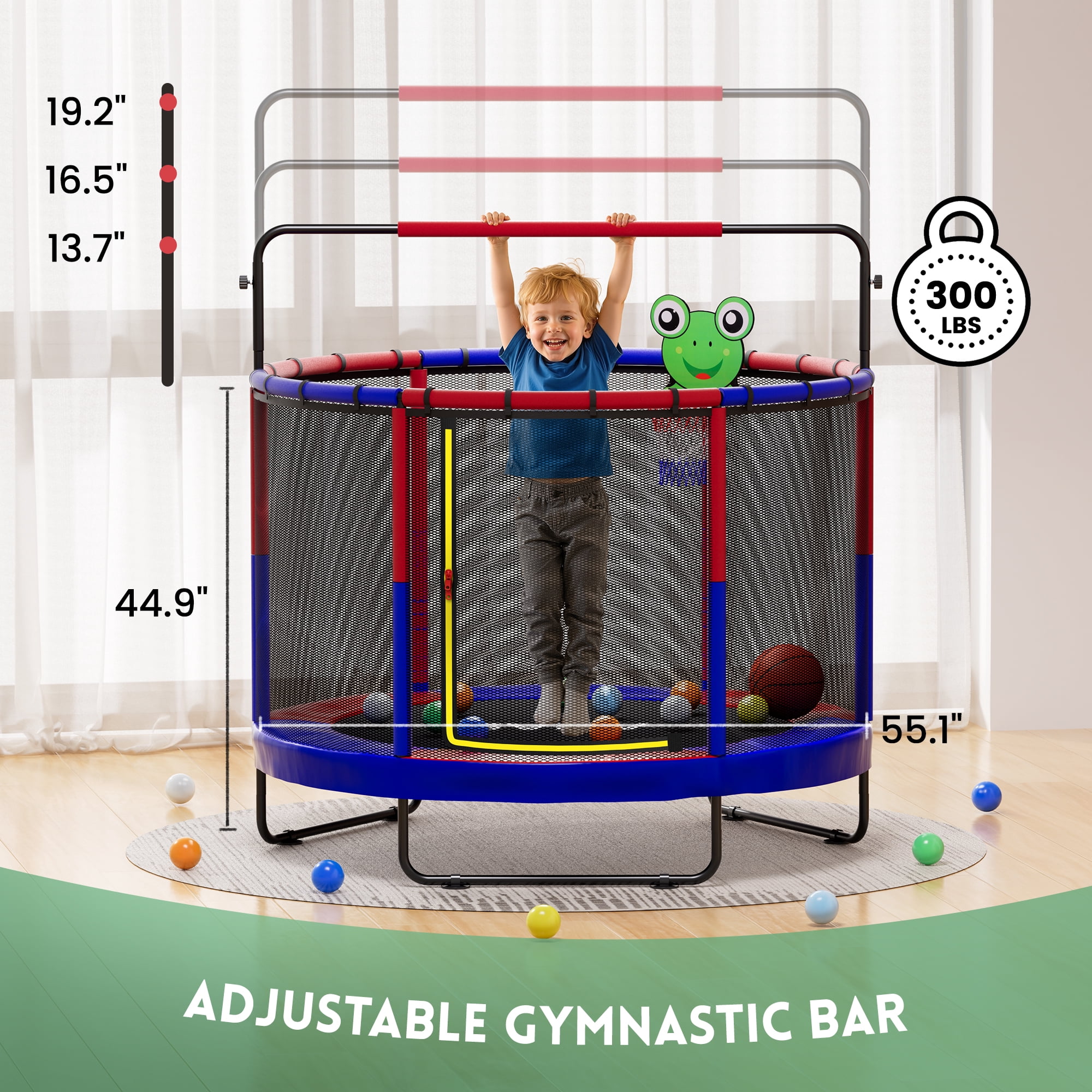 Trampoline for Kids, 60" Toddler Mini Trampoline with Enclosure Net, Basketball Hoop