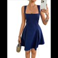 thumbnail image 3 of Vestido Mini Informal Sin Mangas con Cuello Cuadrado para Mujer, Estilo Acampanado, para Fiesta y Club. Azul Marino L, 3 of 10