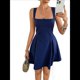 thumbnail image 3 of Vestido Mini Informal Sin Mangas con Cuello Cuadrado para Mujer, Estilo Acampanado, para Fiesta y Club. Azul Marino M, 3 of 10