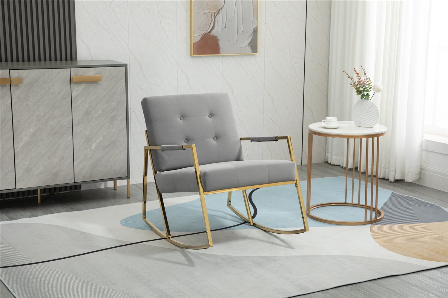 Accent Chair, Modern Velvet Fabric Leisure Rocking Chair with Stainless ...