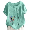 thumbnail image 4 of cocolona Summer Printed T-shirts for Women Crew Neck Short Sleeve Button Pullover Tops Dressy Casual Blouses Base Tees, 4 of 5